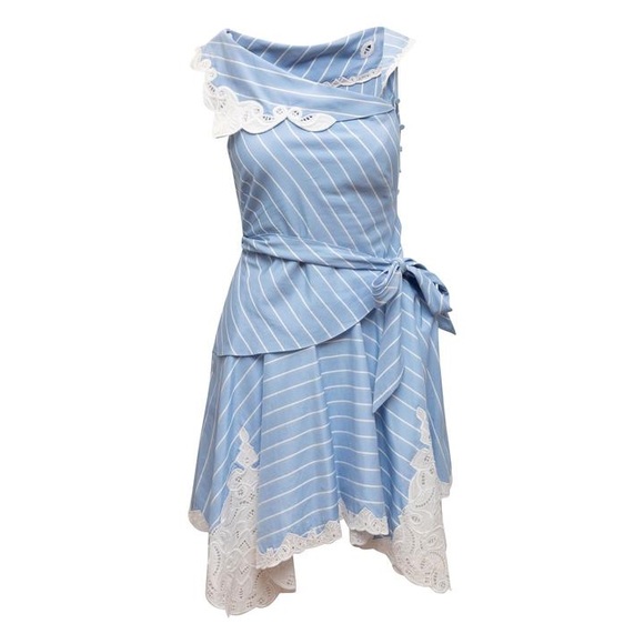 Jonathan Simkhai Blue & White Light Striped Lace-trimmed Casual Dress- size 2 - Picture 4 of 9
